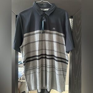 Travis Mathew Black and Gray Striped Polo Shirt NWT